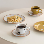 日式波点粗陶咖啡杯碟，复中古早餐杯，创意水杯子餐盘牛奶杯手作