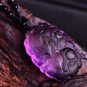 乌拉圭晶洞原石雕刻天然紫水晶狐狸吊坠九尾狐项链锁骨链颈链情侣