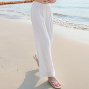 白色棉麻裤子女夏季薄款2024高腰显瘦垂感直筒，宽松休闲阔腿裤