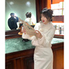 韩系温柔高级感保暖白色毛毛短外套女春高腰半身长裙两件套装