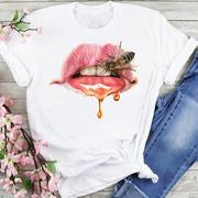 Bee Lips T Shirt 时尚性感蜜蜂红唇印花休闲百搭T恤短袖女装INS