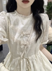 白色连衣裙少女夏装2024年初中高中学生，泡泡袖甜美公主长裙子