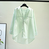 浅绿色设计感拼接长袖棉，衬衫女春夏韩系茶歇法式洋气漂亮醋酸上衣