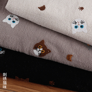 刺绣猫咪布料棉麻重工日韩系diy手工包包沙发，抱枕居家日用加厚文
