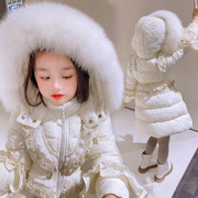 韩国女童羽绒服冬季2023洋气公主真大毛领小香风外套长款加厚