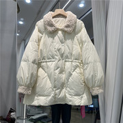 2023年韩版羽绒服女中长款羊羔毛拼接收腰显瘦小个子加厚外套