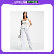 香港直邮潮奢asos女士，设计短袖蕾丝收腰精饰胸衣，米白色上衣