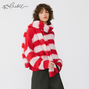 龙年限定cubic新年红色，条纹撞色围巾龙年羊毛，混纺毛衣开衫