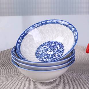 景德镇青花瓷碗10个斗碗大号，喝粥拉面碗，中式釉下彩可微波炉碗具