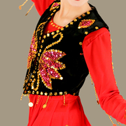 新疆舞马甲女民族风手工绣花马夹演出服饰金丝绒亮片广场舞蹈服装