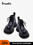 非谜冬季马丁靴女2023厚底，靴子英伦风工装短靴，增高黑加绒女靴