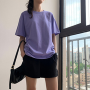 香芋紫短袖夏季t恤女2021百搭棉质韩版ins宽松半袖纯色大码上衣潮