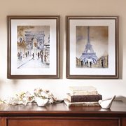 美式风景装饰画卧室客厅走廊挂画玄关墙面壁画双联街景巴黎铁塔