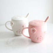 樱花杯陶瓷杯子创意水杯，茶杯牛奶咖啡杯带盖勺情侣马克杯子