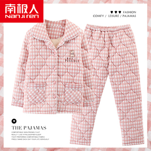 南极人中年睡衣女士冬季加厚纯棉，三层夹棉妈妈保暖大码家居服套装