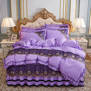 欧式床罩床裙式四件套纯棉公主，风蕾丝花边，双人被套磨毛床上用品q.