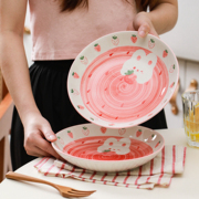 盘子家用陶瓷创意精致菜盘少女，可爱西餐餐盘，网红高颜值草莓兔餐具