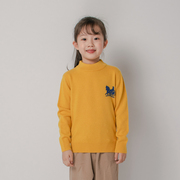 100%羊毛儿童羊毛衫黄色，纯色半高领加厚女童，羊毛衫冬季加厚潮