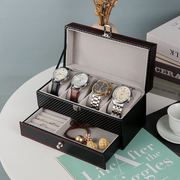 双层首饰盒手表盒，pu皮质手表包装盒戒指，饰品4格位透明手表盒