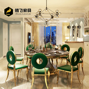 轻奢法式大理石餐桌椅组合带转盘欧式客厅家用圆形吃饭桌