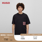hugoboss雨果博斯涂鸦风格，层叠徽标棉质平纹休闲短袖t恤