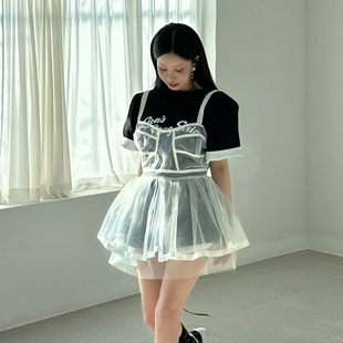 韩国女装2024夏季纯色时尚，甜美通勤百搭背带无袖连衣短裙