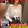 超仙防晒衣女短款夏季韩版蝴蝶结，系带设计感上衣白色雪纺衬衫
