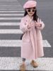 韩国童装2023秋冬粉色加厚呢大衣女宝宝洋气中长款毛呢外套潮