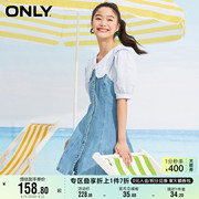 ONLY奥莱夏季高腰A字裙泡泡袖娃娃领牛仔连衣裙女