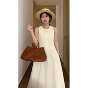 哟米yomi法式白色无袖连衣裙，女小个子温柔风压褶，设计夏季背心长裙
