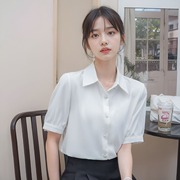 白色雪纺衬衫女2024夏季大码职业正装短袖设计感气质韩版衬衣