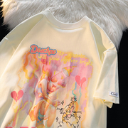Deschpe 美式复古圆领短袖T恤复古风油画设计感小女孩休闲体恤
