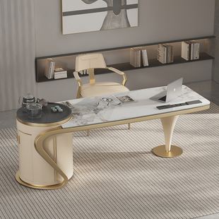 轻奢茶桌书桌一体两用高端岩板现代家用阳台泡茶办公电脑桌椅组合