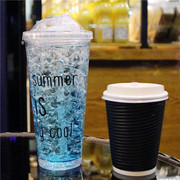 制冷冰杯带盖logo双层带盖夏日杯子吸管杯塑料杯制冷吸管杯