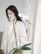 新中式国风禅意女装改良汉服白色中长款棉衣，小香风外套轻奢风衣