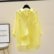 奶黄色衬衫女韩版小个子减龄亮黄色柠檬黄糖果色外搭开衫衬衣外套