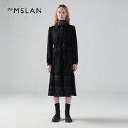 mslan时装周商场，同款雪纺蕾丝收腰抽绳连衣裙裙子mede4118