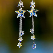 遥远星空s925银饰品，设计感水晶耳环长款星星，流苏耳坠气质耳饰