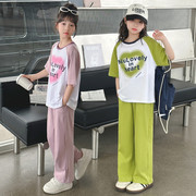 女童套装女童装两件套套装2024夏季童装立体印花拼色套装
