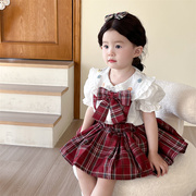 女宝宝学院风套装短袖夏装女童jk背带裙婴儿衣服周岁公主洋气裙子