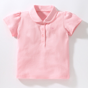 女童粉红色短袖polo衫宝宝翻领娃娃，衫儿童纯棉t恤打底衫婴儿上衣t