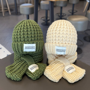 韩版儿童秋冬帽子围巾两件套男童女童字母针织毛线帽宝宝冬季保暖