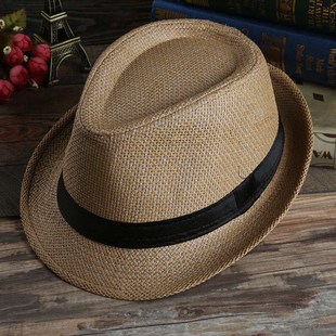 男士夏季遮阳帽草帽情侣，草编爵士帽韩版帽子女士太阳，沙滩帽亲子款