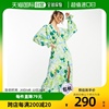 香港直邮潮奢 ASOS 女士设计深V蝙蝠袖绿色复古花朵长款连衣裙