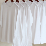 300克碳素磨毛重磅纯白色圆领长袖t恤秋季纯棉厚实男女款打底衫