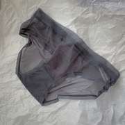 3条装法式复古透明网纱网眼，透气薄女士内裤，性感中低腰少女三角裤