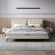 现代皮床轻奢 主卧1.8米双人床 全实木框架软包床 皮艺床诧寂风