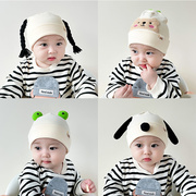 6一12月婴儿帽秋冬款男女宝宝假发帽子小月龄遮囟门胎帽外出可爱