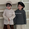 韩系童装儿童复古纯色半高领针织衫秋冬男女童麻灰百搭毛衣潮