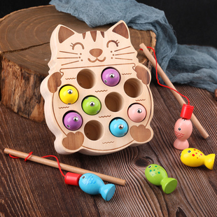 磁性小猫钓鱼木质套装蒙氏早教1-3岁婴儿男女孩宝宝益智儿童玩具